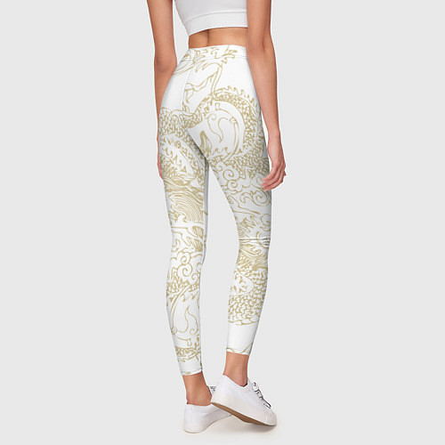 Женские легинсы Золотой дракон в виде узора на белом / 3D-принт – фото 4