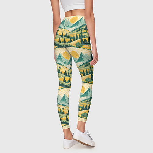 Женские легинсы Горные пейзажи ретро стиль / 3D-принт – фото 4