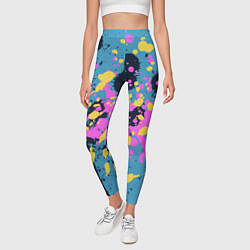 Леггинсы женские Брызги краски розовой желтой и темно синей, цвет: 3D-принт — фото 2