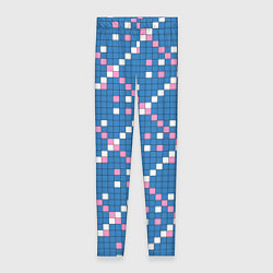 Леггинсы женские Синяя розовая с белым плитка, цвет: 3D-принт