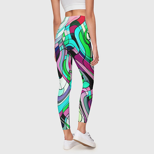 Женские легинсы Зелёно-розовый искажённая абстракция / 3D-принт – фото 4