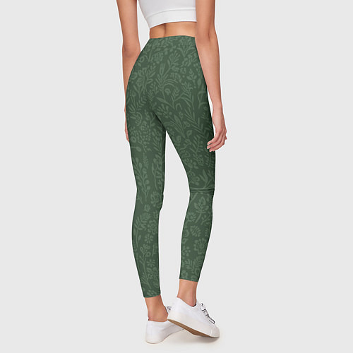 Женские легинсы Благородный тёмно-зелёный цветочный однотонный / 3D-принт – фото 4