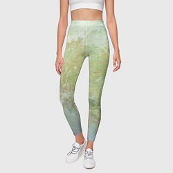 Леггинсы женские Абстракция - white waves on green background, цвет: 3D-принт — фото 2