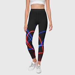 Леггинсы женские Красно синие неоновые линии на черном фоне, цвет: 3D-принт — фото 2