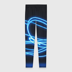 Женские легинсы Неоновые голубые волны на черном фоне