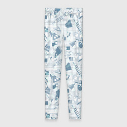 Леггинсы женские Мемфис синий с серым клетчатый геометрический узор, цвет: 3D-принт