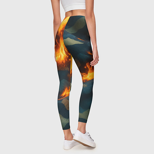 Женские легинсы Огонь на камуфляжной ткани / 3D-принт – фото 4