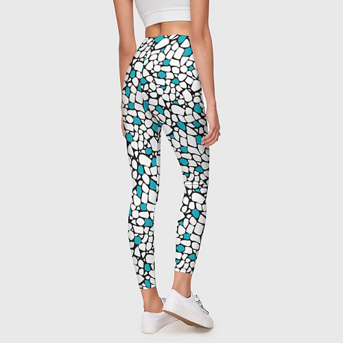 Женские легинсы Мелкий синий белый мозаичный узор на черном / 3D-принт – фото 4