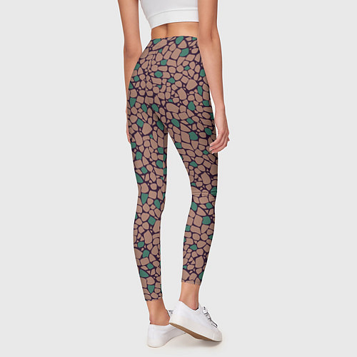 Женские легинсы Мелкий мозаичный коричневый зеленый узор хакки / 3D-принт – фото 4