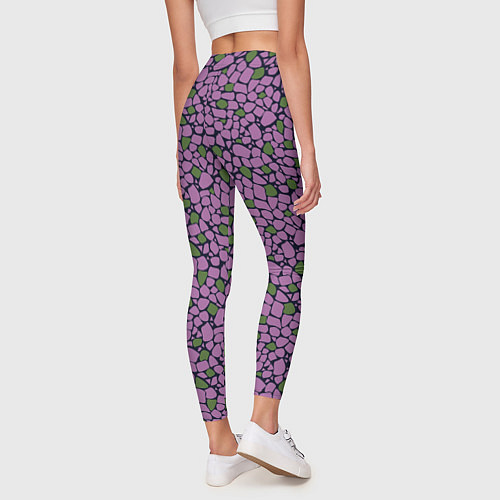 Женские легинсы Мозаичный мелкий узор фиолетовый с зелеными вкрапл / 3D-принт – фото 4