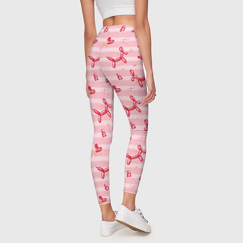 Женские легинсы Красные шарики-собачки на розовых полосках / 3D-принт – фото 4