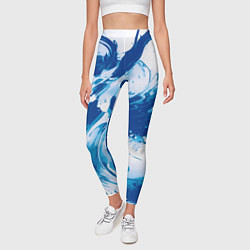 Леггинсы женские Бело-синий абстракция морская волна, цвет: 3D-принт — фото 2