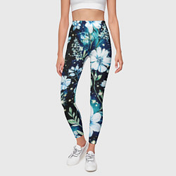 Леггинсы женские Стилизованные цветы сине-зелёный, цвет: 3D-принт — фото 2