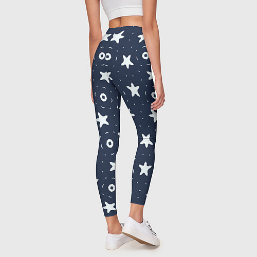 Женские легинсы Белые кольца и звезды на синем / 3D-принт – фото 4