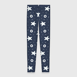 Женские легинсы Белые кольца и звезды на синем