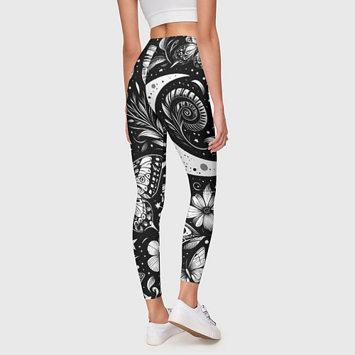 Женские легинсы Паттерн из бабочек цветов и луны - нейроарт / 3D-принт – фото 4