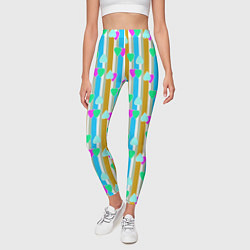 Леггинсы женские Полосатый с сердечками ретро в горошек, цвет: 3D-принт — фото 2