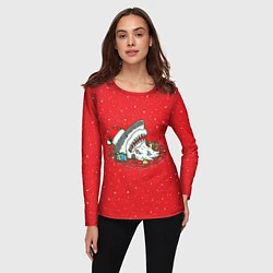 Лонгслив женский Акула Дед Мороз, цвет: 3D-принт — фото 2