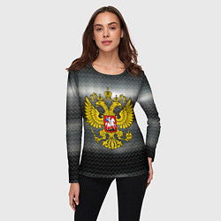Лонгслив женский Герб России на металлическом фоне, цвет: 3D-принт — фото 2