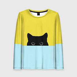 Лонгслив женский Черный котик, цвет: 3D-принт