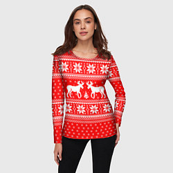 Лонгслив женский Новогодние олени, цвет: 3D-принт — фото 2