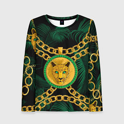 Лонгслив женский Золотой леопард и цепь, цвет: 3D-принт