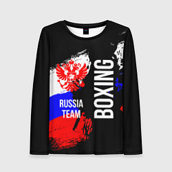 Лонгслив женский Boxing Russia Team и герб РФ, цвет: 3D-принт