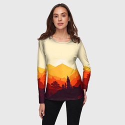 Лонгслив женский Горы закат пейзаж лиса арт, цвет: 3D-принт — фото 2