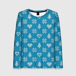 Лонгслив женский Голубой рождественский свитер, цвет: 3D-принт