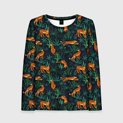 Лонгслив женский Паттерн из Тигров и Растений, цвет: 3D-принт