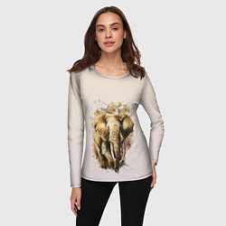 Лонгслив женский Акварельный слон брызги, цвет: 3D-принт — фото 2