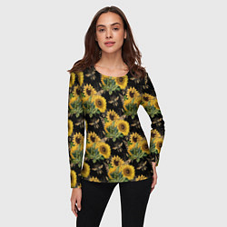 Лонгслив женский Fashion Sunflowers and bees, цвет: 3D-принт — фото 2