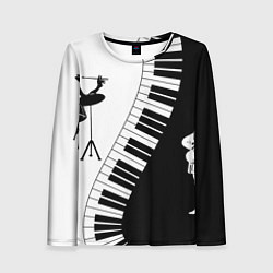 Лонгслив женский Черно Белое пианино, цвет: 3D-принт