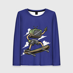 Лонгслив женский Телевизор скейтбордист, цвет: 3D-принт