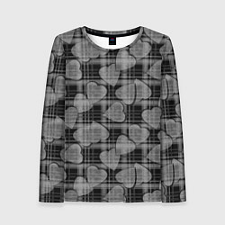 Лонгслив женский Черно-серый клетчатый узор, цвет: 3D-принт