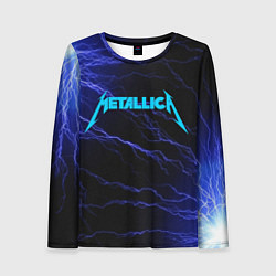 Лонгслив женский METALLICA BLUE FLASH МЕТАЛЛИКА СИНИЕ МОЛНИИ, цвет: 3D-принт