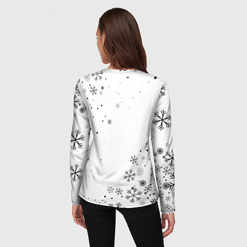 Женский лонгслив Новогодний тигр летящие снежинки / 3D-принт – фото 4