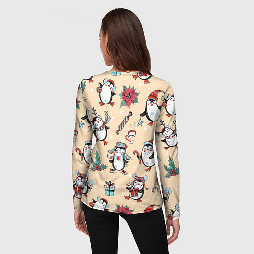 Женский лонгслив Пингвины новогодние / 3D-принт – фото 4