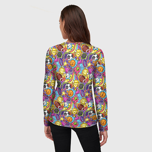 Женский лонгслив Разный спорт в мультяшном стиле / 3D-принт – фото 4