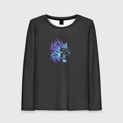 Лонгслив женский Лев в синем пламени neon theme, цвет: 3D-принт