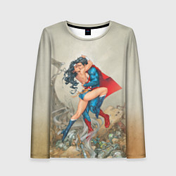 Лонгслив женский The Kiss of Superman and Wonder Woman, цвет: 3D-принт
