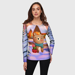 Лонгслив женский Медвежонок Новогоднее настроение, цвет: 3D-принт — фото 2