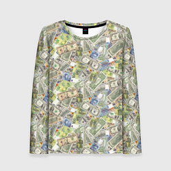 Лонгслив женский Разная Денежная Валюта Доллары, Евро, Франки, цвет: 3D-принт