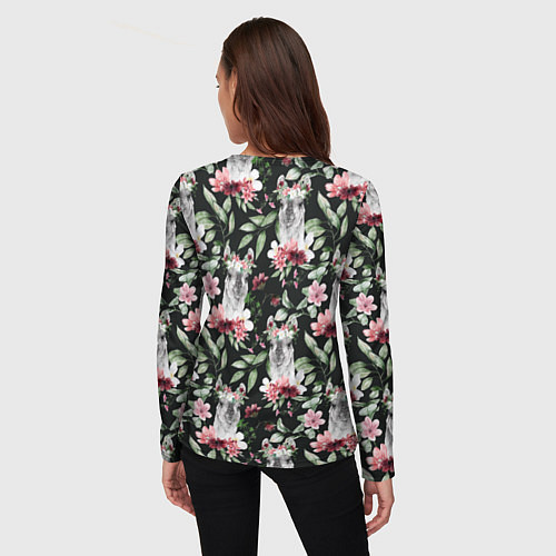 Женский лонгслив Ламы и цветы паттерн / 3D-принт – фото 4