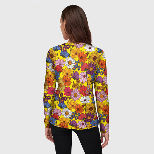 Женский лонгслив Цветочки-лютики на желтом фоне / 3D-принт – фото 4