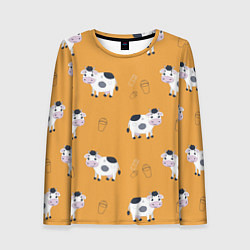 Лонгслив женский Веселые коровки с ведрами молока, цвет: 3D-принт