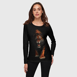 Лонгслив женский Тигр на черном фоне, цвет: 3D-принт — фото 2