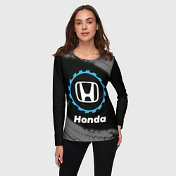 Лонгслив женский Honda в стиле Top Gear со следами шин на фоне, цвет: 3D-принт — фото 2