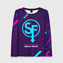 Лонгслив женский Символ Sally Face в неоновых цветах на темном фоне, цвет: 3D-принт