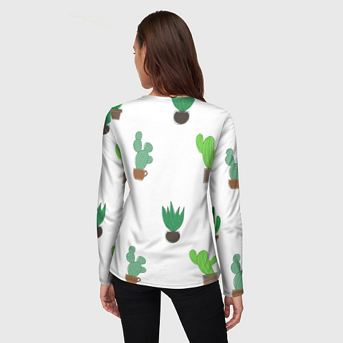 Женский лонгслив Кактусы в горшках, паттерн / 3D-принт – фото 4